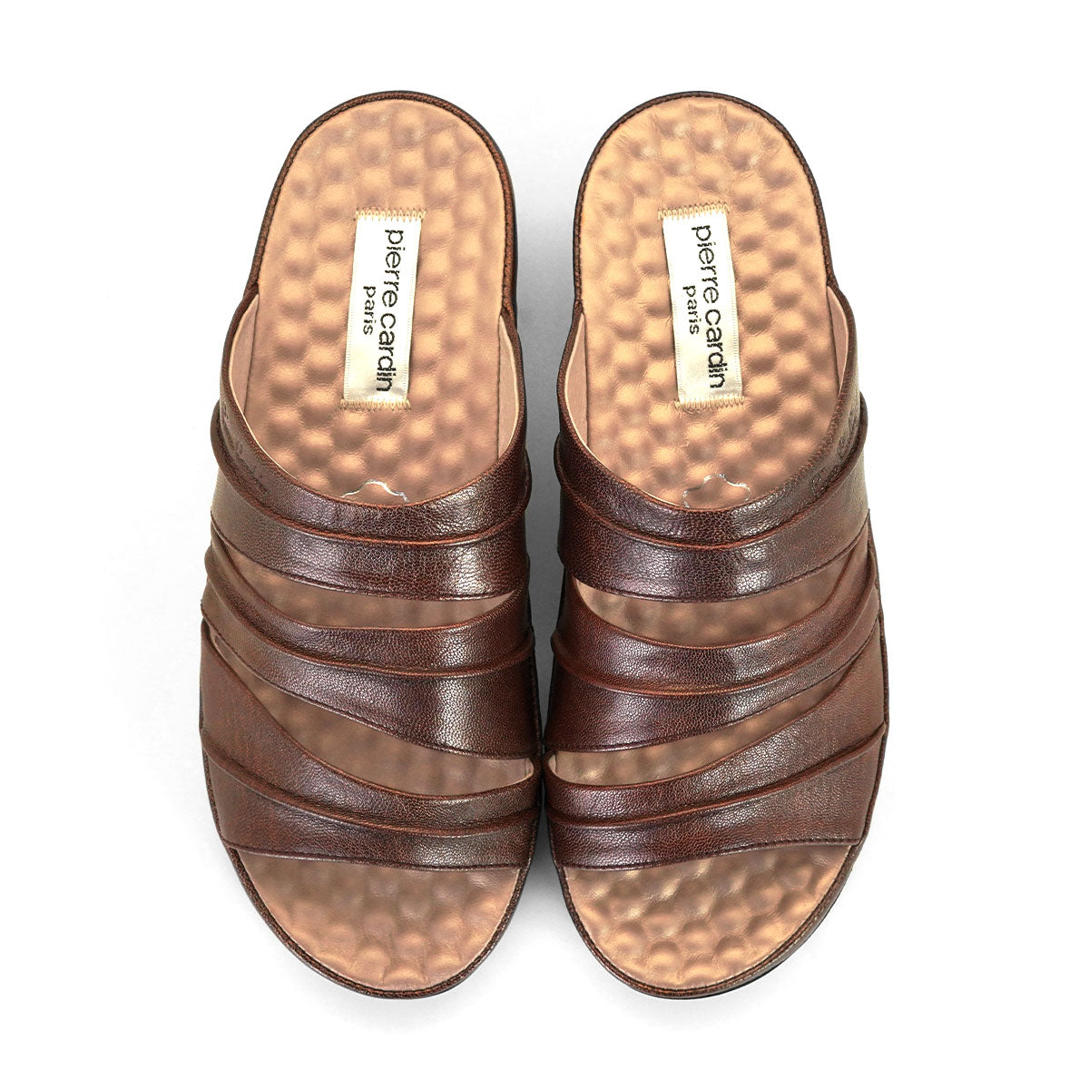 ស្បែកជើងនារី Pierre Cardin ស្បែកជើងប៉ាតា ស្បែកជើងផ្ទាត់ ទន់ស្រួលពាក់ ផលិតពីស្បែកសុទ្ធ ពណ៌ត្នោត ម៉ូដែល 22SS254 