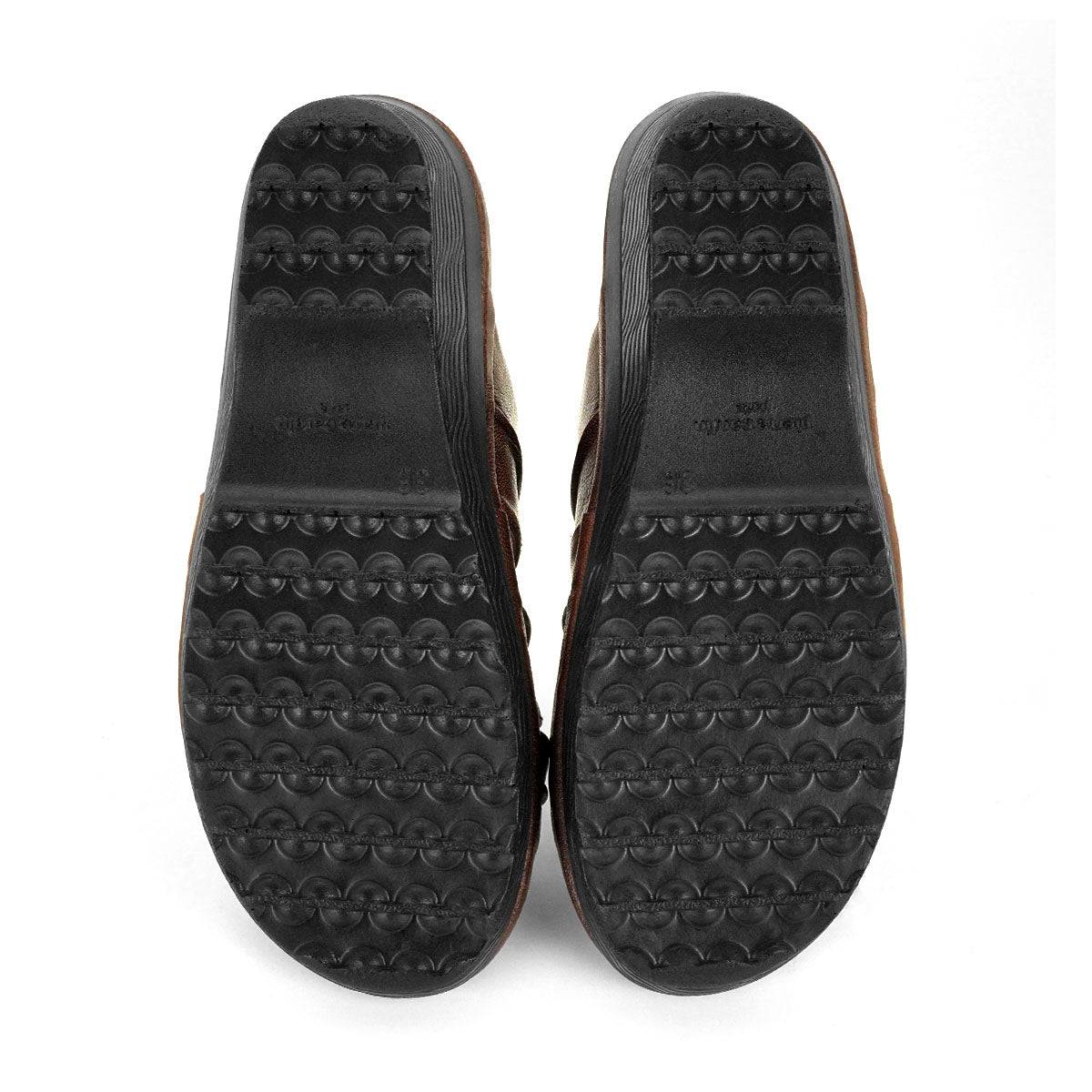 ស្បែកជើងនារី Pierre Cardin ស្បែកជើងប៉ាតា ស្បែកជើងផ្ទាត់ ទន់ស្រួលពាក់ ផលិតពីស្បែកសុទ្ធ ពណ៌ត្នោត ម៉ូដែល 22SS254 