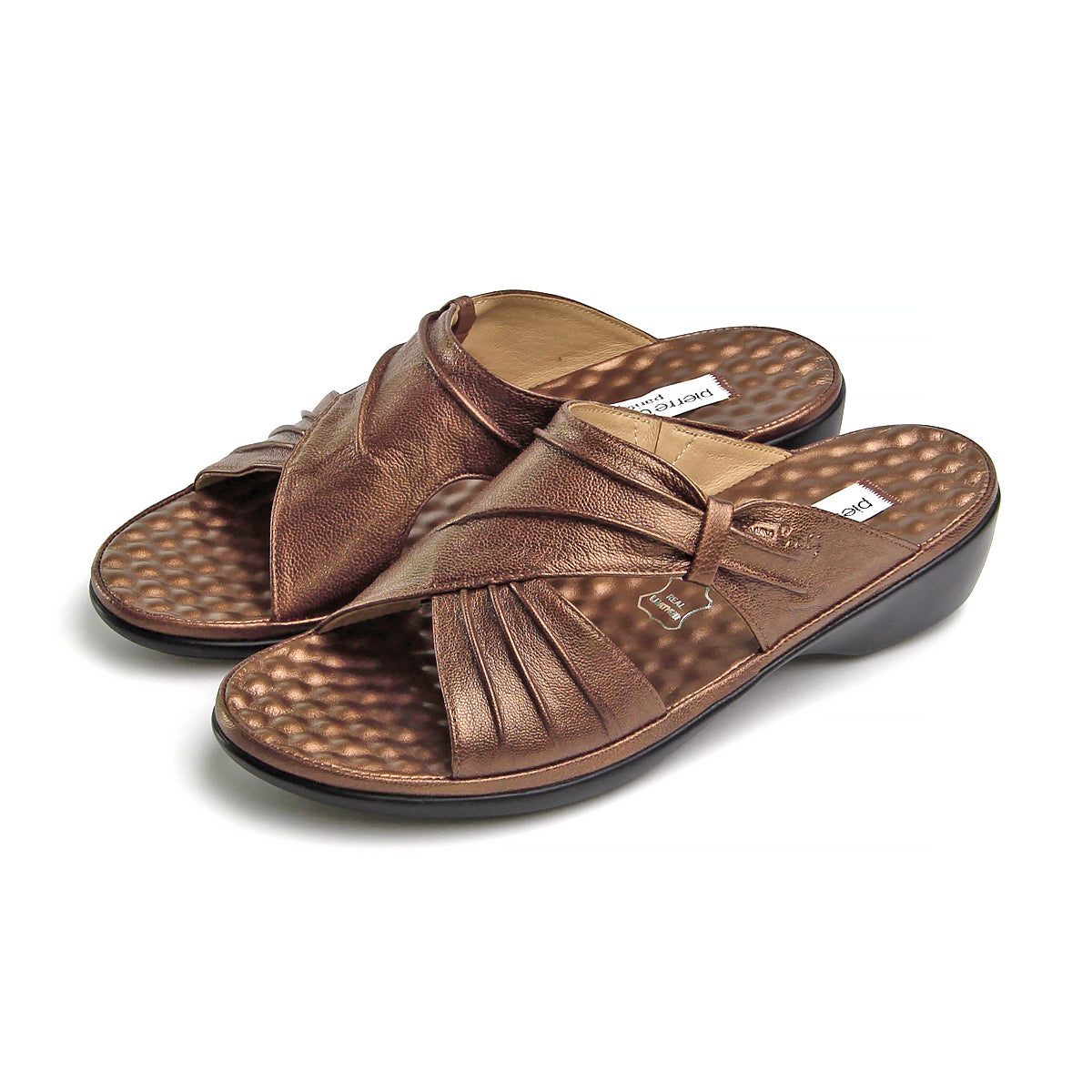 ស្បែកជើងសុខភាពនារី Pierre Cardin ទន់ស្រួលពាក់ ផលិតពីស្បែកពិតប្រាកដ ប្រផេះ ម៉ូដែល 23SS294