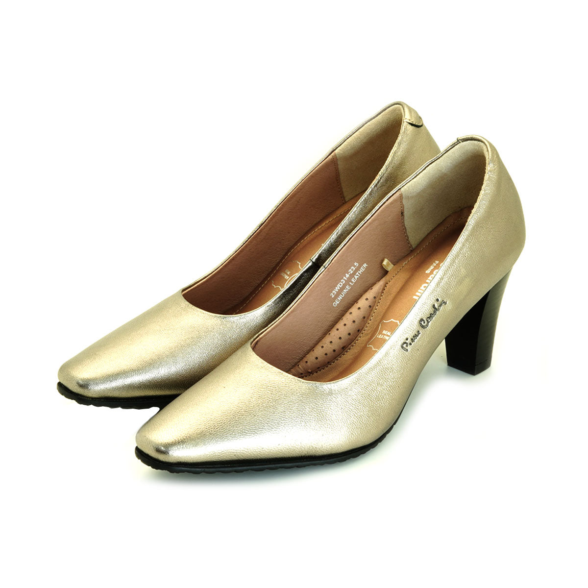 ស្បែកជើងកែងជើងនារី Pierre Cardin ទន់ស្រួលពាក់ ផលិតពីស្បែកសុទ្ធ សំរិទ្ធមាស ទំហំ 23WD314