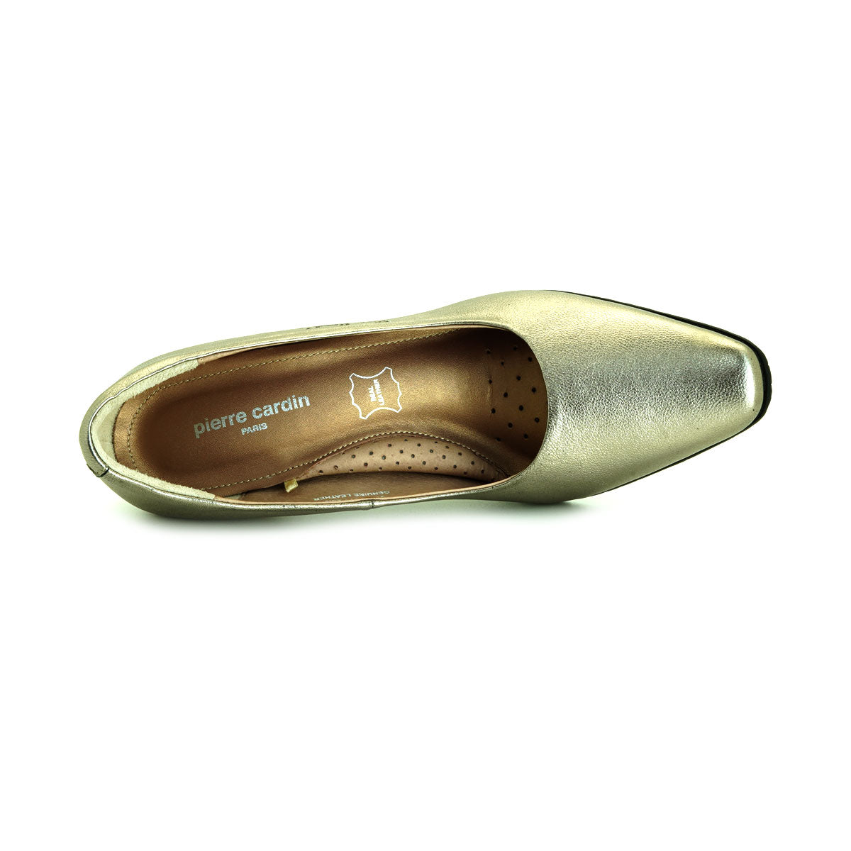 ស្បែកជើងកែងជើងនារី Pierre Cardin ទន់ស្រួលពាក់ ផលិតពីស្បែកសុទ្ធ សំរិទ្ធមាស ទំហំ 23WD314