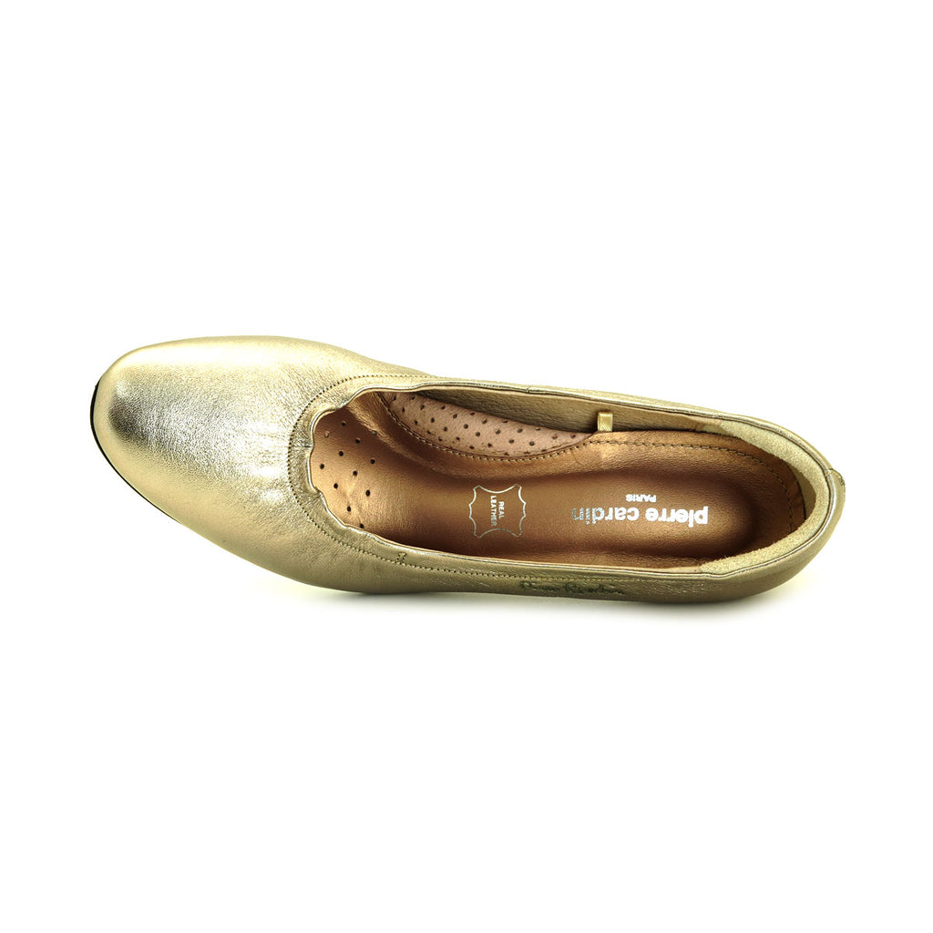 ស្បែកជើងនារី Pierre Cardin កែងជើងខ្ពស់បូមទឹក ទន់ស្រួលពាក់ ផលិតពីស្បែកសុទ្ធ ខ្មៅរលោង ម៉ូដែល 24SD323 