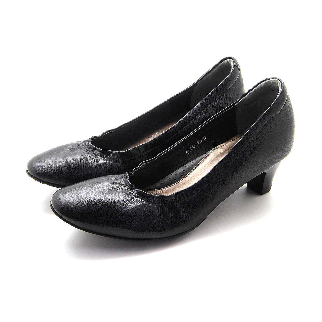 ស្បែកជើងនារី Pierre Cardin កែងជើងខ្ពស់បូមទឹក ទន់ស្រួលពាក់ ផលិតពីស្បែកសុទ្ធ ខ្មៅរលោង ម៉ូដែល 24SD323 