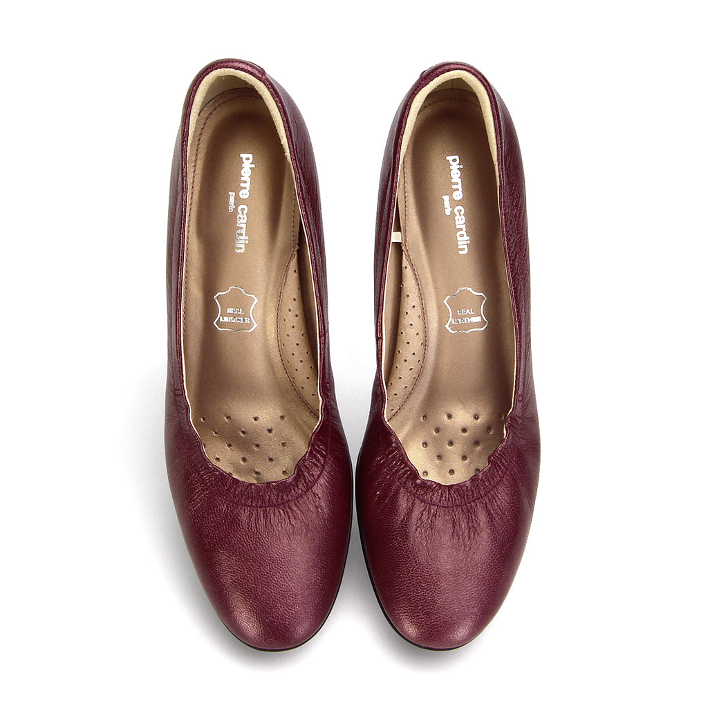 ស្បែកជើងនារី Pierre Cardin កែងជើងខ្ពស់បូមទឹក ទន់ស្រួលពាក់ ផលិតពីស្បែកសុទ្ធ ខ្មៅរលោង ម៉ូដែល 24SD323 