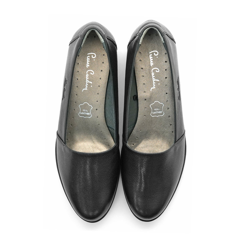 ស្បែកជើងសំប៉ែតនារី Pierre Cardin ទន់ស្រួលពាក់ ផលិតពីស្បែកសុទ្ធ ពណ៌ខ្មៅ ម៉ូដែល 27WC455