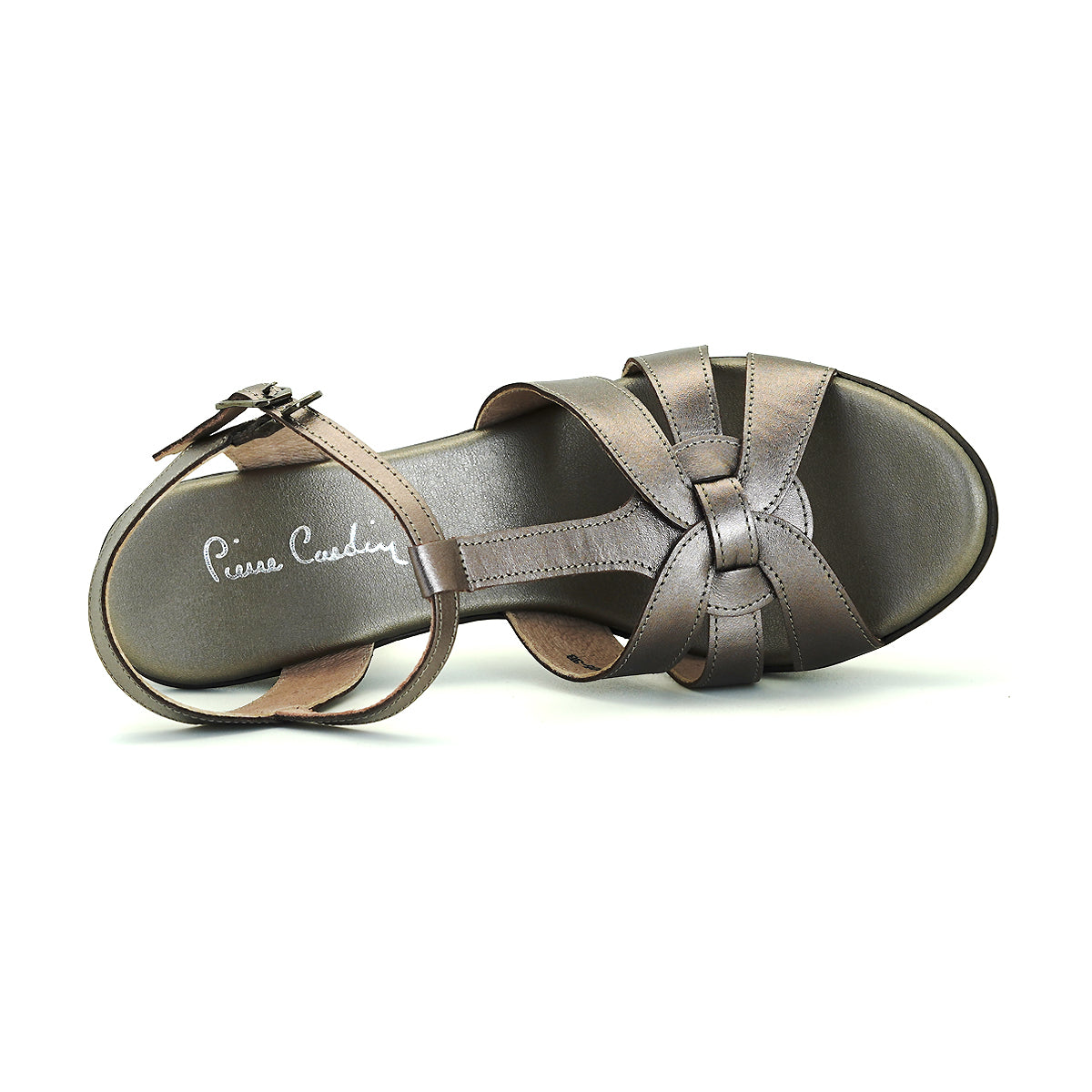 ស្បែកជើងនារី Pierre Cardin កែងជើងខ្ពស់ កែងជើងខ្ពស់ ទន់ស្រួលពាក់ ផលិតពីស្បែកពិតប្រាកដ ពណ៌សំរិទ្ធ ម៉ូដែល 31PS805 