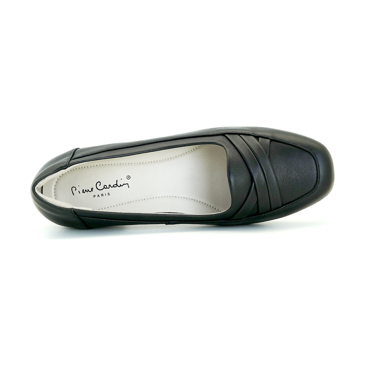 ស្បែកជើងនារី Pierre Cardin ស្បែកជើងសំប៉ែត ស្បែកជើងស្បែកទន់ស្រួលពាក់ ផលិតពីស្បែកសុទ្ធ ពណ៌ខ្មៅ ម៉ូដែល 53BC153 