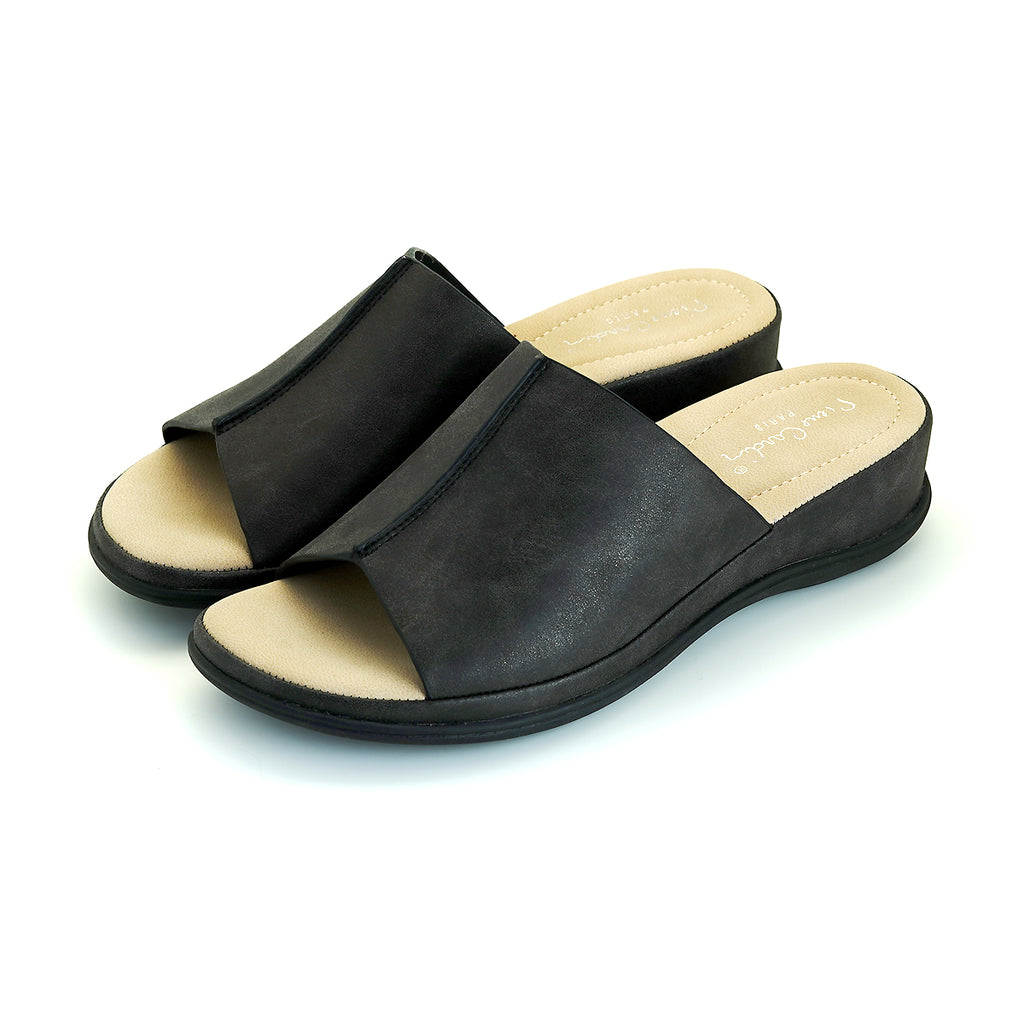 ស្បែកជើងនារី Pierre Cardin ស្បែកជើងប៉ាតាសុខភាព ទន់ស្រួលពាក់ ផលិតពីស្បែកសុទ្ធ ពណ៌ខៀវ ម៉ូដែល 53BS150 