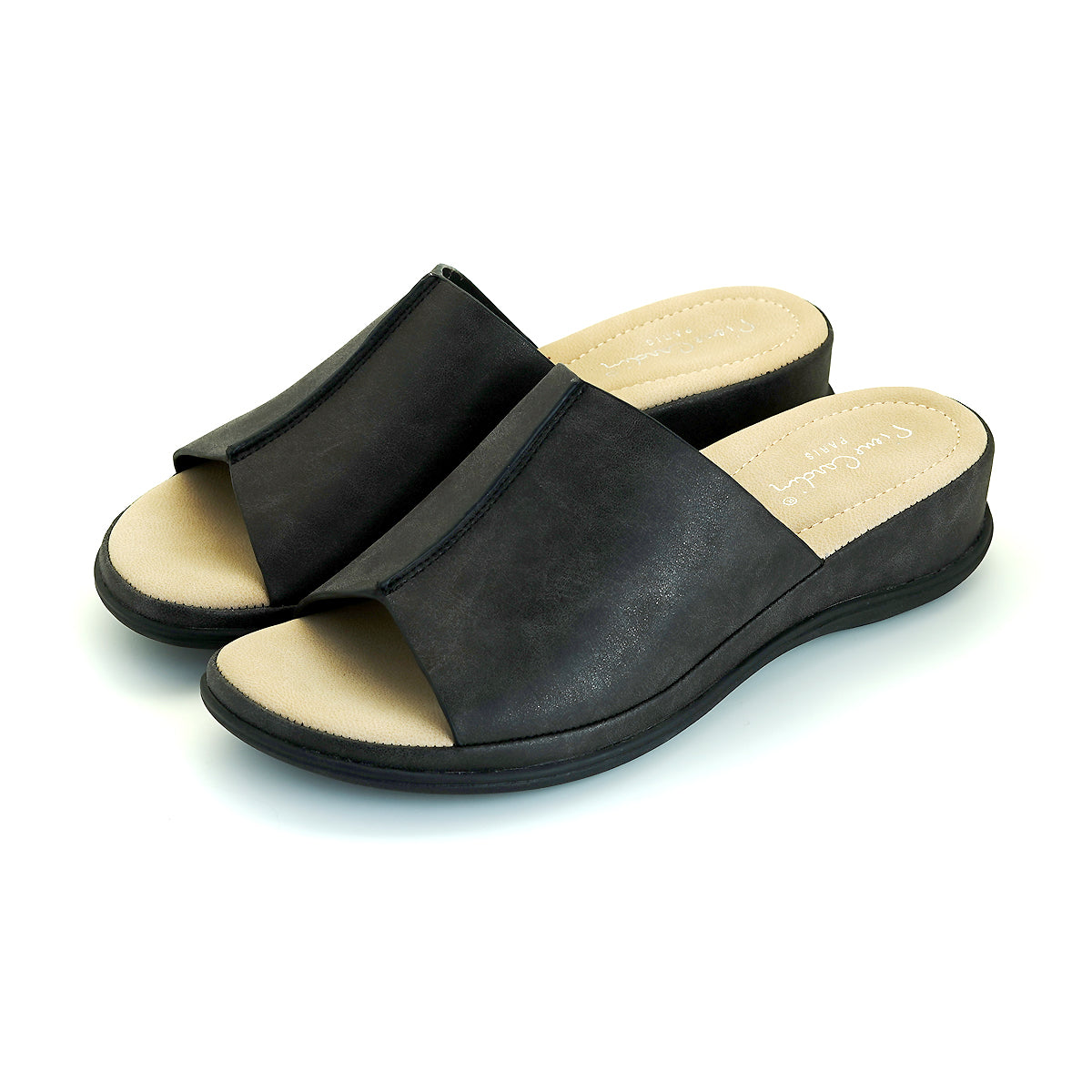 ស្បែកជើងនារី Pierre Cardin ស្បែកជើងប៉ាតាសុខភាព ទន់ស្រួលពាក់ ផលិតពីស្បែកសុទ្ធ ពណ៌ខៀវ ម៉ូដែល 53BS150 