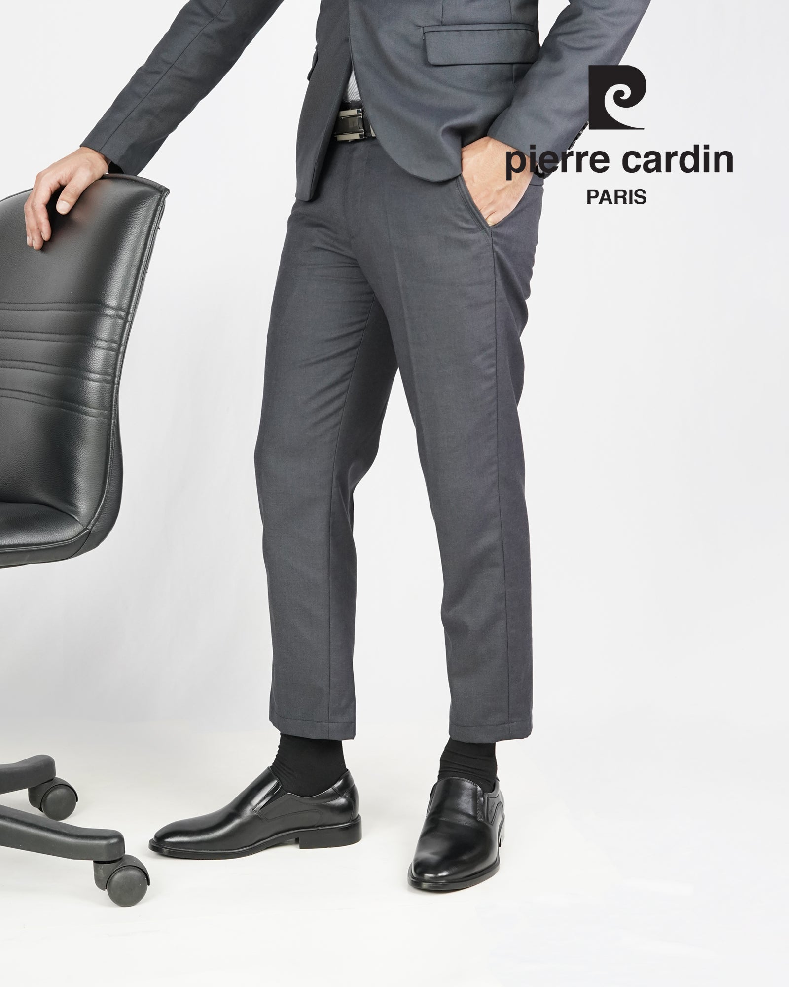 ស្បែកជើងបុរស Pierre Cardin ស្បែកជើងផ្លូវការ ទន់ស្រួលពាក់ ផលិតពីស្បែកសុទ្ធ ពណ៌ត្នោត ទំហំ 80TD127