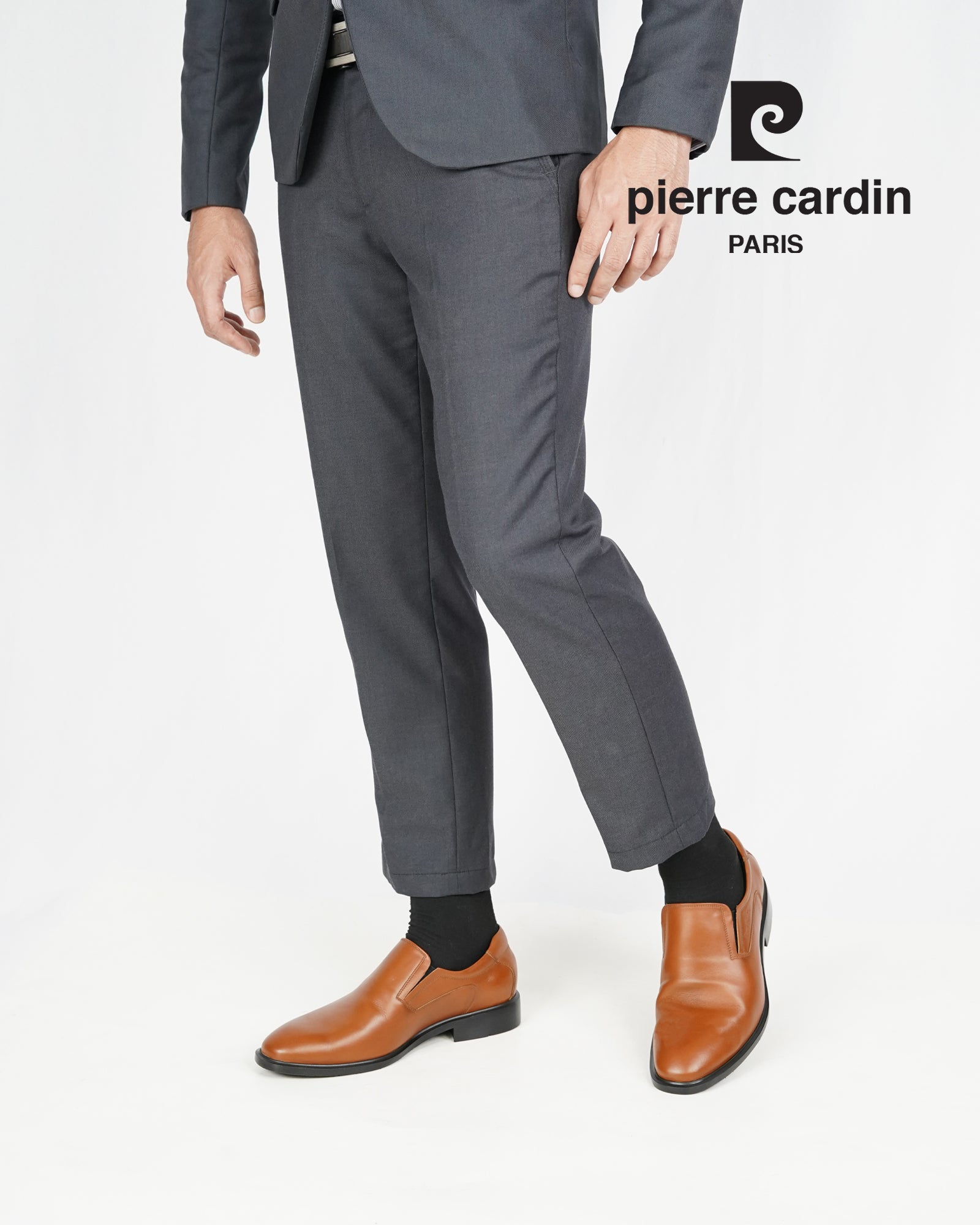ស្បែកជើងបុរស Pierre Cardin ស្បែកជើងផ្លូវការ ទន់ស្រួលពាក់ ផលិតពីស្បែកសុទ្ធ ពណ៌ត្នោត ទំហំ 80TD127