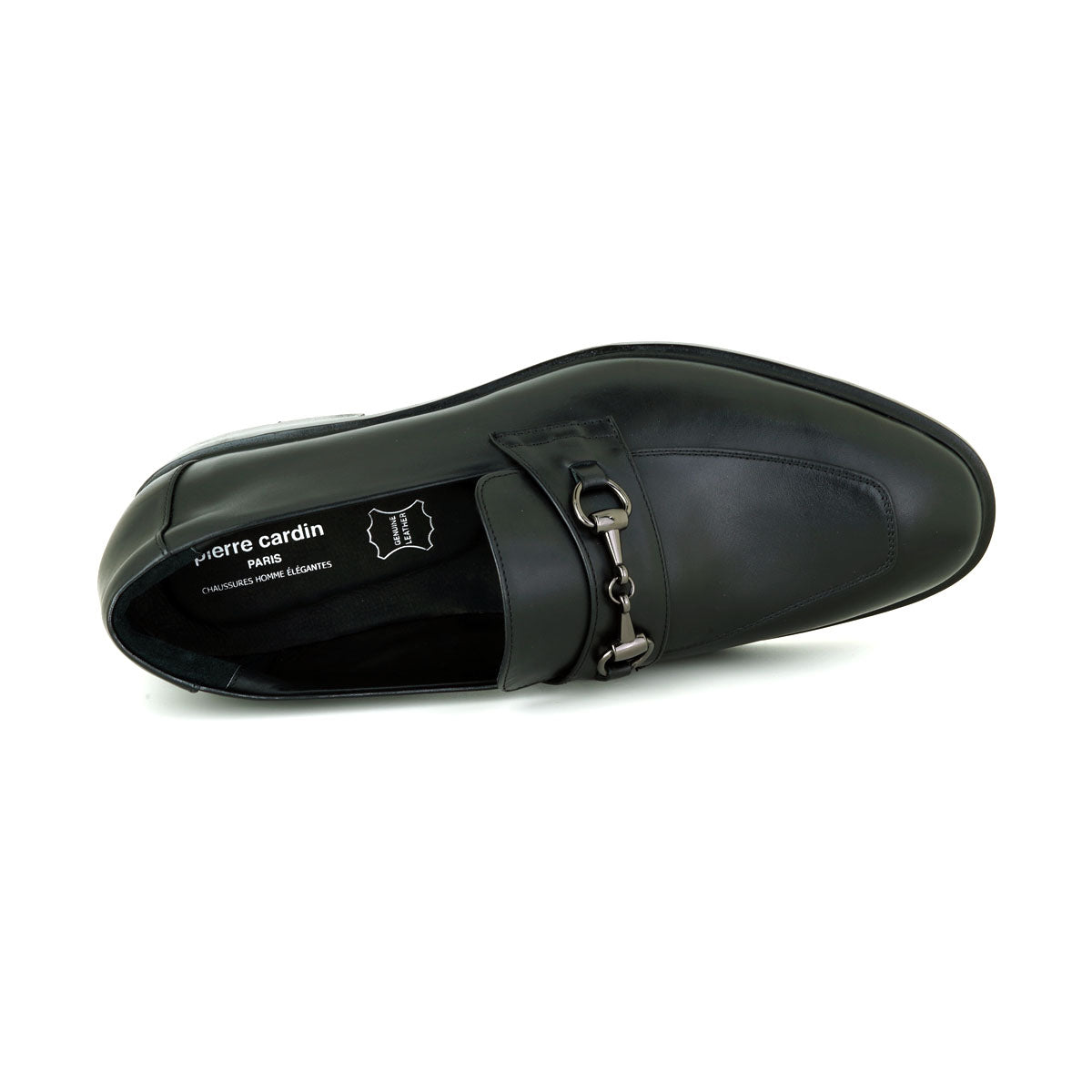 ស្បែកជើងបុរស Pierre Cardin ស្បែកជើងកវែង និងរអិល ទន់ស្រួលពាក់ ផលិតពីស្បែកសុទ្ធ ពណ៌ខ្មៅ ម៉ូដែល 83TD161 