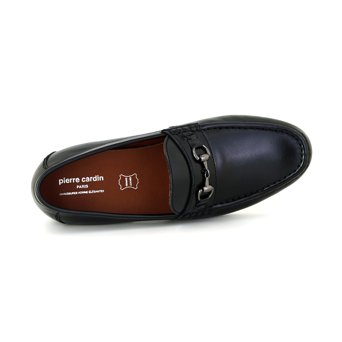 ស្បែកជើងបុរស Pierre Cardin ស្បែកជើងកវែង និងរអិល ទន់ស្រួលពាក់ ផលិតពីស្បែកសុទ្ធ ពណ៌ខ្មៅ ម៉ូដែល 84JD175 